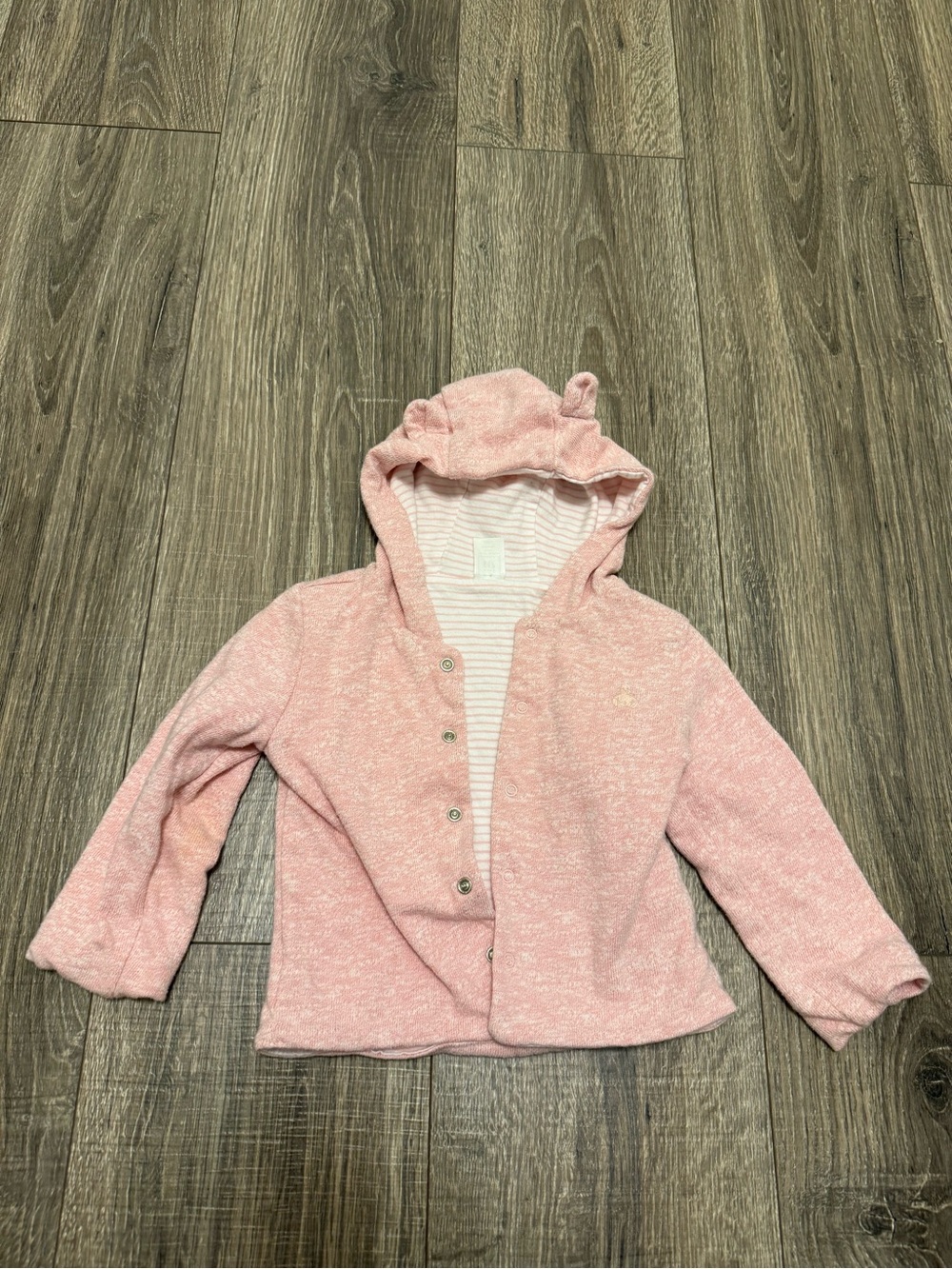 Baby GAP Reversible Hooded Cardigan Sweater Pink Bear Ears 12-18 Months Snap